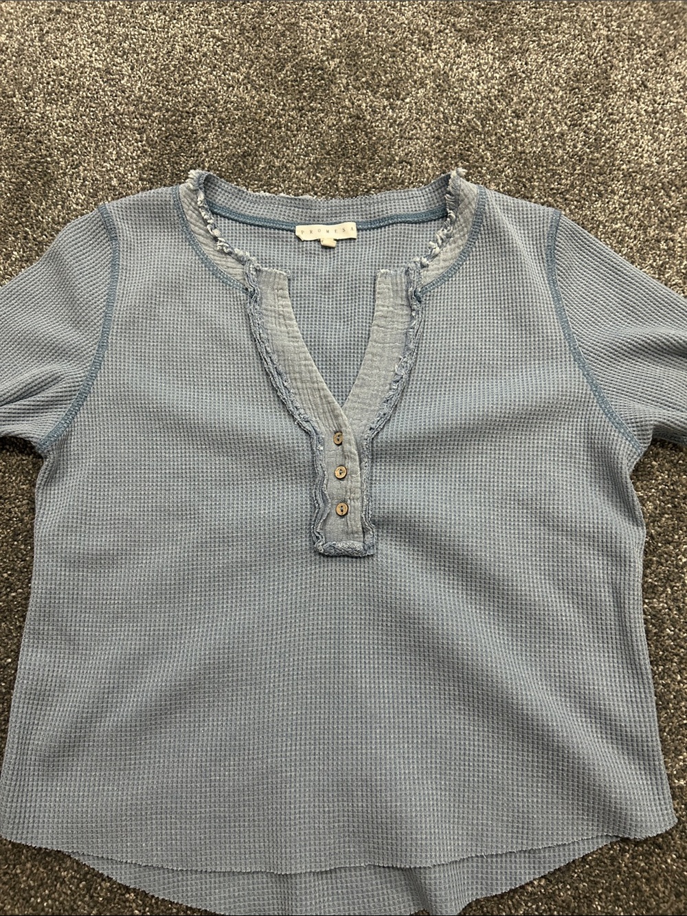 Promesa Light Blue Waffle Henley Short Sleeve Top